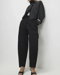 Black Barrel Leg Tailored Trousers