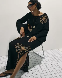 Black Beaded Knit Maxi Skirt