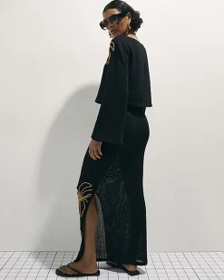 Black Beaded Knit Maxi Skirt