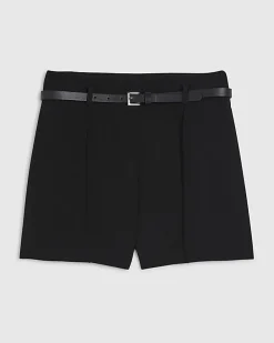 Black Belted Pintuck Shorts