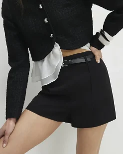 Black Belted Pintuck Shorts