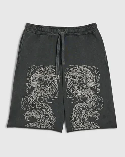 Black Bermuda Fit Japanese Dragon Shorts