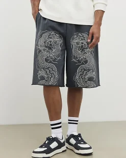 Black Bermuda Fit Japanese Dragon Shorts