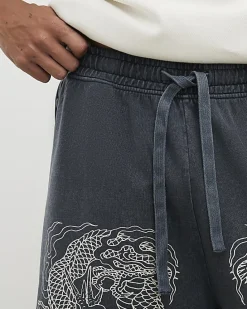 Black Bermuda Fit Japanese Dragon Shorts