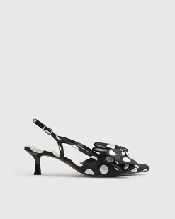 Black Bow Polka Dot Slingback Court Heels