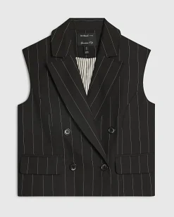 Black Boxy Fit Pinstripe Waistcoat