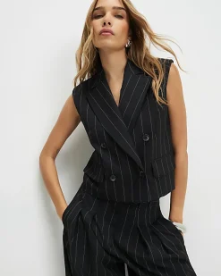 Black Boxy Fit Pinstripe Waistcoat