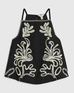 Black broderie Tank Top