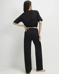 Black Bubble Hem Jersey Loungewear Set