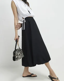 Black Bubble Hem Midi Skirt