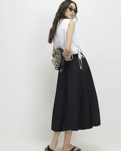 Black Bubble Hem Midi Skirt