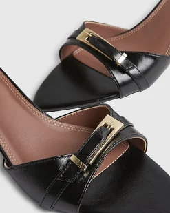 Black Buckle Pointed Heeled Mules