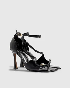 Black Buckle Strap Heeled Sandals