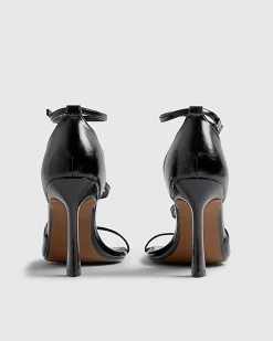 Black Buckle Strap Heeled Sandals