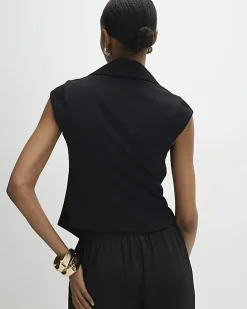 Black Cap Sleeve Twill Waistcoat