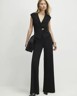 Black Cap Sleeve Wide Leg Jumpsuit