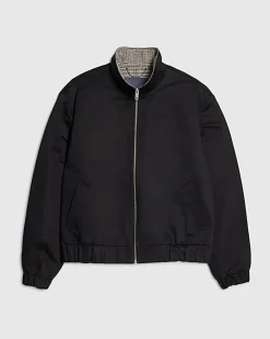 Black Check Lined Harrington Jacket