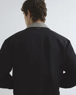 Black Check Lined Harrington Jacket