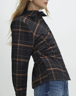 Black Check Shoulder Pad Shirt