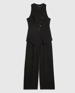 Black Collarless Asymmetric Jumpsuit