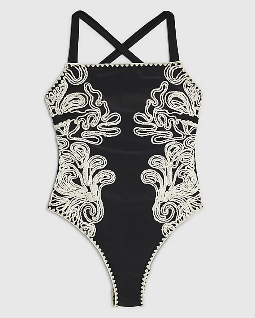 Black Cornelli Print Swimsuit