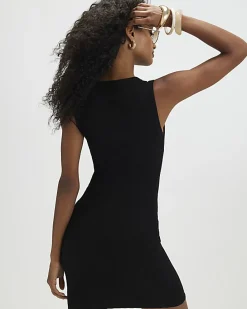 Black Cotton Sleeveless Popper Mini Dress