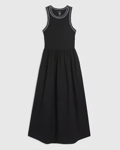 Black Cotton Sleeveless Whipstitch Maxi Dress
