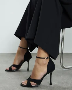 Black Cross Over Strap Heeled Sandals