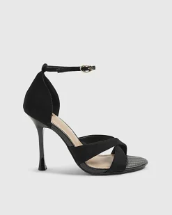 Black Cross Over Strap Heeled Sandals