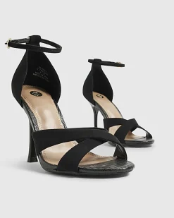 Black Cross Over Strap Heeled Sandals