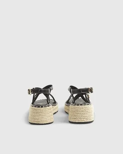Black Cross Strap Sling Back Wedge Sandals