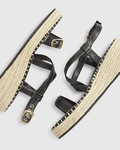 Black Cross Strap Sling Back Wedge Sandals