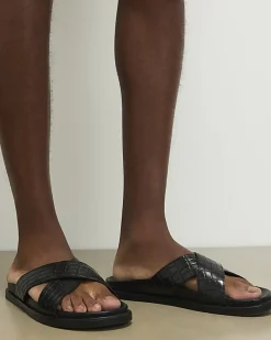 Black Crossover Leather Sandals