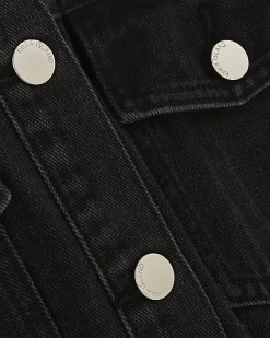 Black Denim Pleat Front Mini Dress