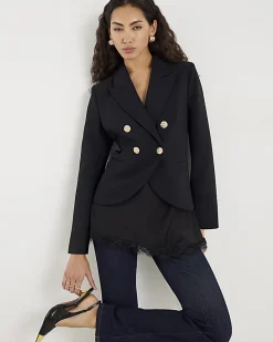Black Double Breasted Military Blazer