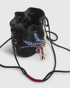 Black Drawstring Beaded Bag