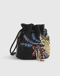 Black Drawstring Beaded Bag