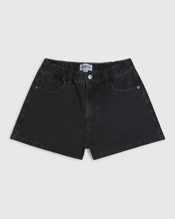 Black Elasticated A Line Denim Shorts