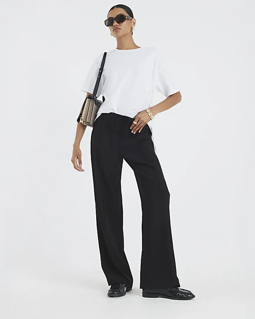 Black Elasticated Wide Leg Smart Joggers