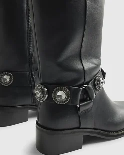 Black Embellished Harness Boots