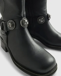 Black Embellished Harness Boots