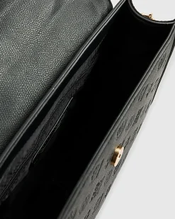 Black Embossed Charm Tote Bag