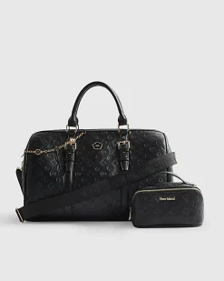 Black Embossed Monogram Barrel Bag Bundle
