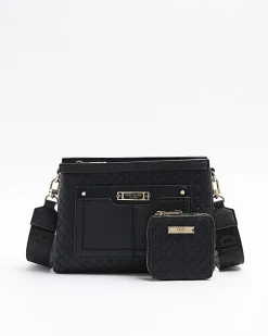 Black embossed monogram cross body bag