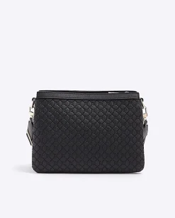 Black embossed monogram cross body bag