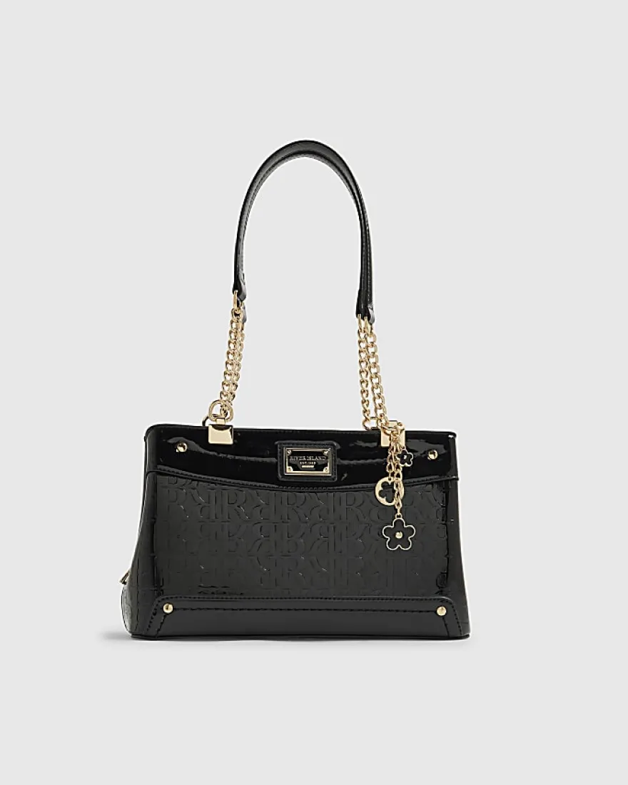 Black Embossed Monogram Chain Shoulder Bag