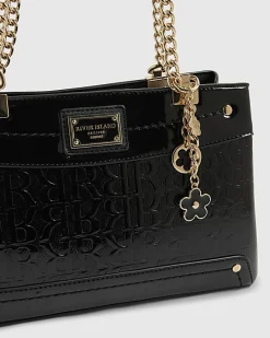Black Embossed Monogram Chain Shoulder Bag