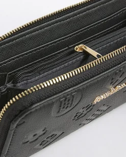 Black Embossed Monogram Zip Around Purse