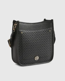 Black Embossed Pocket Messenger Bag
