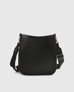 Black Embossed Pocket Messenger Bag